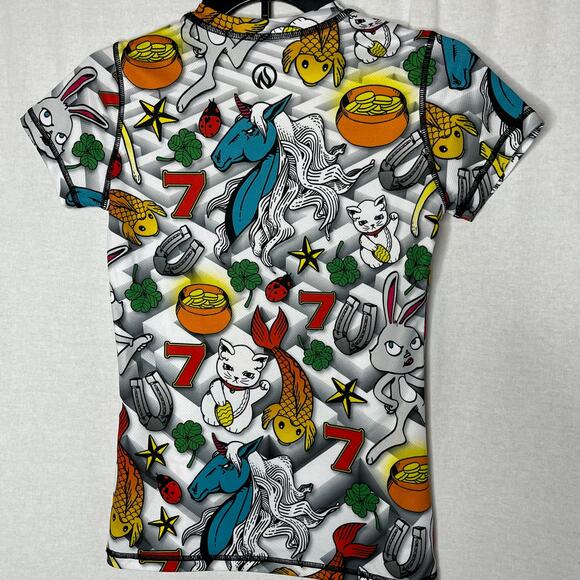 InkNBurn Lucky Tech Short Sleeve Graphic T Shirt XXS 2XS White Multicolor Gym - Picture 3 of 7